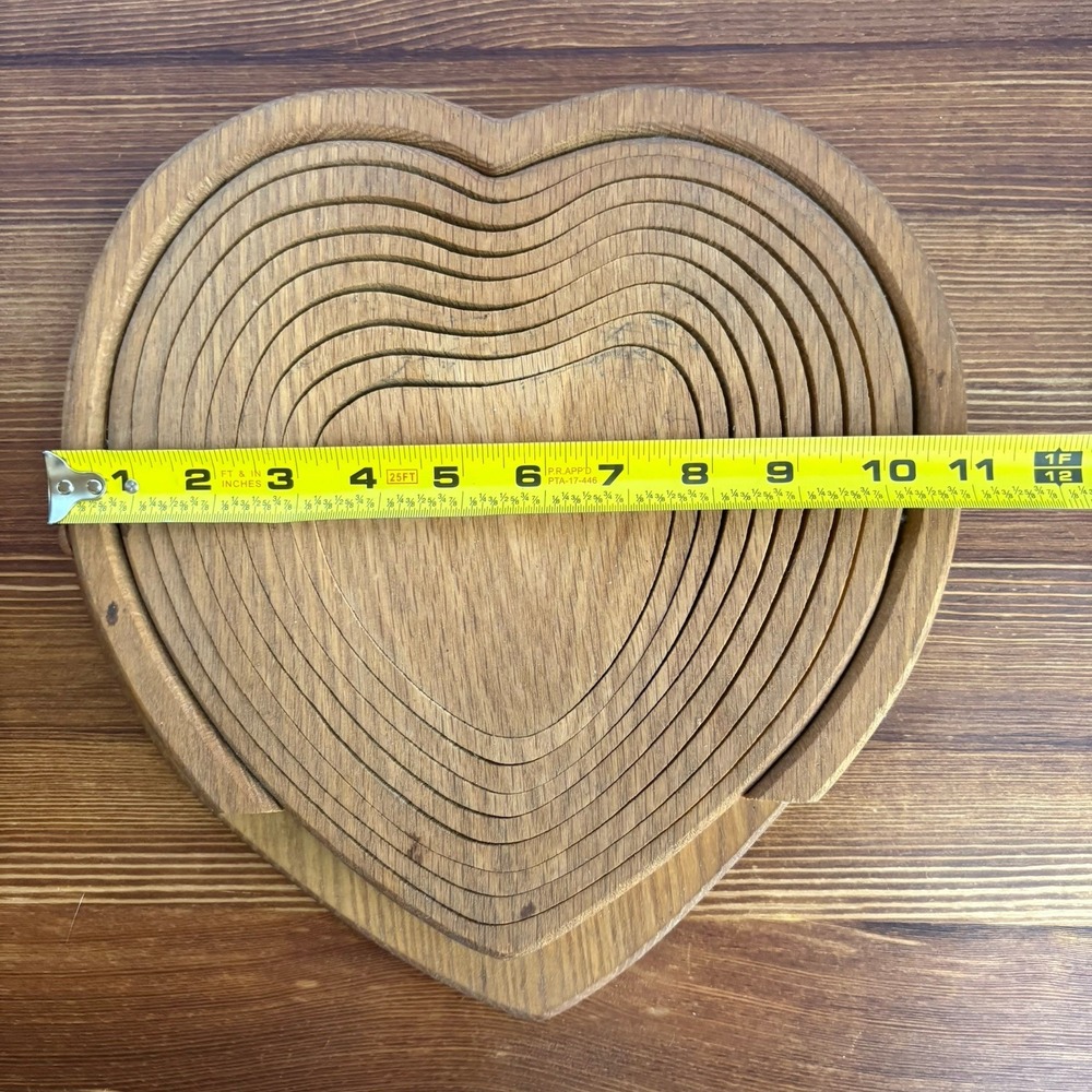Folding Wood Heart Basket Accordion Collapsible Bowl Trivet Fruit Bread - Picture 8 of 11